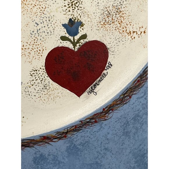 Signed RJ Cornell 1998 Hand-Painted Folk Art Wall Plaques – Pair of Wooden Plate - Picture 5 of 5